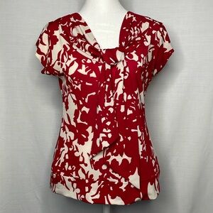 Kokoon Red/Off White Short Sleeve Blouse with Tie
